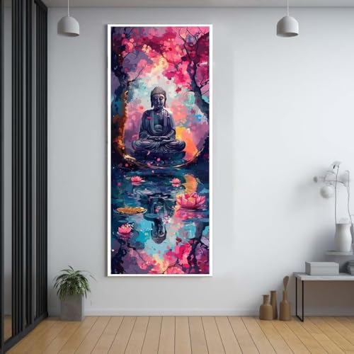 Diamond Painting Lotus Buddha 40x100cm，5D Daiments Painting Erwachsene mit Diamond Painting Zubehör，Groß Diamont Painting bilder Set Full Square Drill Geschenk für mädchen Home Wall Décor G69 von FCNUEBVGL