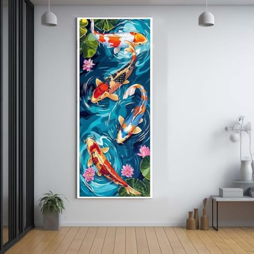 Diamond Painting Lotus Koi Fisch 100x300cm，5D Daiments Painting Erwachsene mit Diamond Painting Zubehör，Groß Diamont Painting bilder Set Full Square Drill Geschenk für mädchen Home Wall Décor E71 von FCNUEBVGL