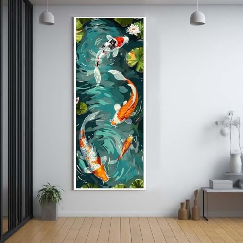 Diamond Painting Lotus Koi Fisch diamond painting erwachsene groß xxl 100x300cm，5D diamond painting set mit Zubehör Full Square Set，DIY Cross Stickerei Deko Wohnzimmer Schlafzimmer Eingang Wand E70 von FCNUEBVGL