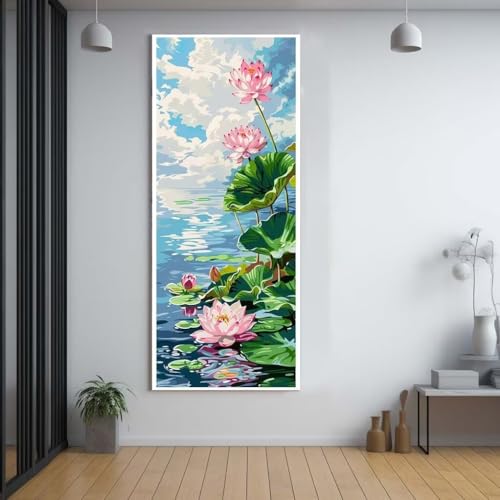 Diamond Painting Lotus Teich diamond painting erwachsene groß xxl 60x150cm，5D diamond painting set mit Zubehör Full Round Set，DIY Cross Stickerei Deko Wohnzimmer Schlafzimmer Büro Eingang Wand B71 von FCNUEBVGL