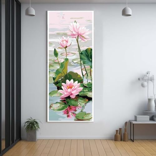 Diamond Painting Lotus pflanze 70x140cm，5D Daiments Painting Erwachsene mit Diamond Painting Zubehör，Groß Diamont Painting bilder Set Full Round Drill Geschenk für mädchen Home Wall Décor B37 von FCNUEBVGL