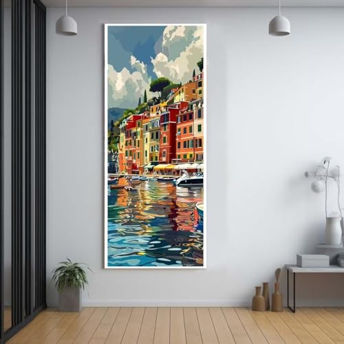 Diamond Painting Meer kleine Stadt 100x200cm，5D Daiments Painting Erwachsene mit Diamond Painting Zubehör，Groß Diamont Painting bilder Set Full Square Drill Geschenk für mädchen Home Wall Décor E88 von FCNUEBVGL