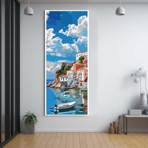 Diamond Painting Meerblick Boot 50x120cm，5D Daiments Painting Erwachsene mit Diamond Painting Zubehör，Groß Diamont Painting bilder Set Full Round Drill Geschenk für mädchen Home Wall Décor A32 von FCNUEBVGL