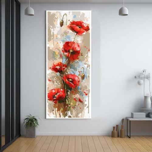 Diamond Painting Mohnblume Blume 100x200cm，5D Daiments Painting Erwachsene mit Diamond Painting Zubehör，Groß Diamont Painting bilder Set Full Square Drill Geschenk für mädchen Home Wall Décor G90 von FCNUEBVGL