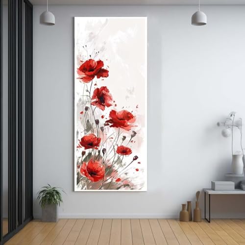 Diamond Painting Mohnblume Blume 100x300cm，5D Daiments Painting Erwachsene mit Diamond Painting Zubehör，Groß Diamont Painting bilder Set Full Square Drill Geschenk für mädchen Home Wall Décor G91 von FCNUEBVGL