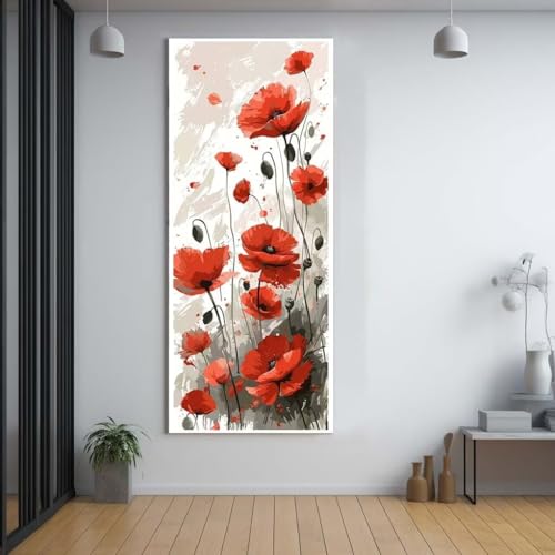 Diamond Painting Mohnblume Blume 40x100cm，5D Daiments Painting Erwachsene mit Diamond Painting Zubehör，Groß Diamont Painting bilder Set Full Square Drill Geschenk für mädchen Home Wall Décor G89 von FCNUEBVGL