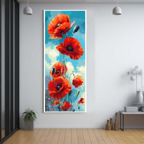 Diamond Painting Mohnblume Blume diamond painting erwachsene groß xxl 30x80cm，5D diamond painting set mit Zubehör Full Square Set，DIY Cross Stickerei Deko Wohnzimmer Schlafzimmer Büro Eingang Wand J18 von FCNUEBVGL