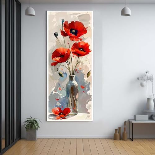 Diamond Painting Mohnblume Blume diamond painting erwachsene groß xxl 70x140cm，5D diamond painting set mit Zubehör Full Square Set，DIY Cross Stickerei Deko Wohnzimmer Schlafzimmer Eingang Wand G17 von FCNUEBVGL