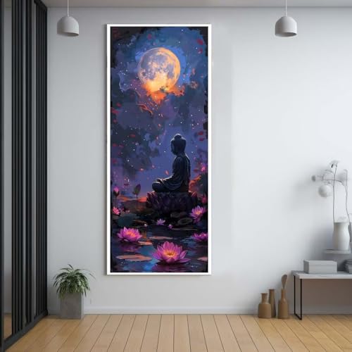 Diamond Painting Mond Buddha diamond painting erwachsene groß xxl 90x250cm，5D diamond painting set mit Zubehör Full Square Set，DIY Cross Stickerei Deko Wohnzimmer Schlafzimmer Büro Eingang Wand G92 von FCNUEBVGL