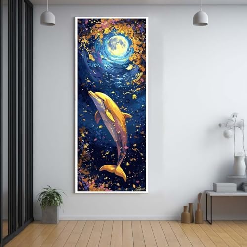 Diamond Painting Mond Delfine 60x150cm，5D Daiments Painting Erwachsene mit Diamond Painting Zubehör，Groß Diamont Painting bilder Set Full Square Drill Geschenk für mädchen Home Wall Décor F16 von FCNUEBVGL