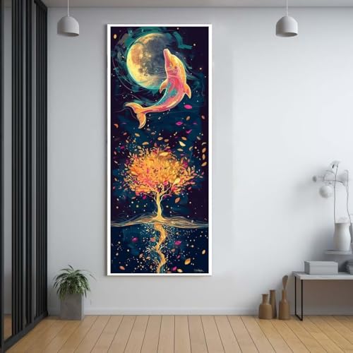 Diamond Painting Mond Delfine diamond painting erwachsene groß xxl 60x150cm，5D diamond painting set mit Zubehör Full Round Set，DIY Cross Stickerei Deko Wohnzimmer Schlafzimmer Büro Eingang Wand B53 von FCNUEBVGL