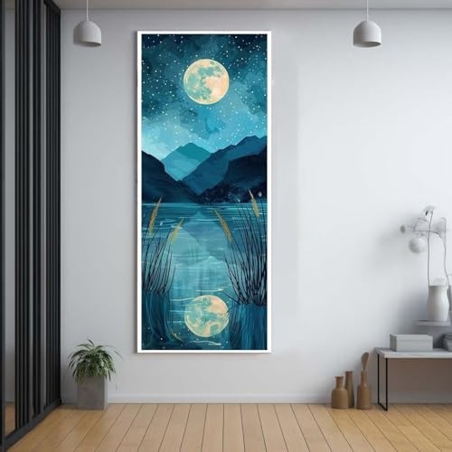 Diamond Painting Mond Fluss 100x200cm，5D Daiments Painting Erwachsene mit Diamond Painting Zubehör，Groß Diamont Painting bilder Set Full Square Drill Geschenk für mädchen Home Wall Décor F85 von FCNUEBVGL