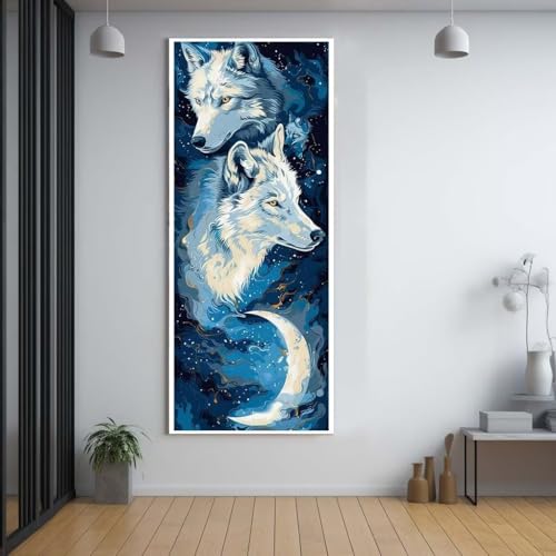 Diamond Painting Mond Wolf diamond painting erwachsene groß xxl 60x150cm，5D diamond painting set mit Zubehör Full Square Set，DIY Cross Stickerei Deko Wohnzimmer Schlafzimmer Büro Eingang Wand F21 von FCNUEBVGL