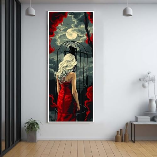 Diamond Painting Mond schöne Frau 60x150cm，5D Daiments Painting Erwachsene mit Diamond Painting Zubehör，Groß Diamont Painting bilder Set Full Square Drill Geschenk für mädchen Home Wall Décor F76 von FCNUEBVGL