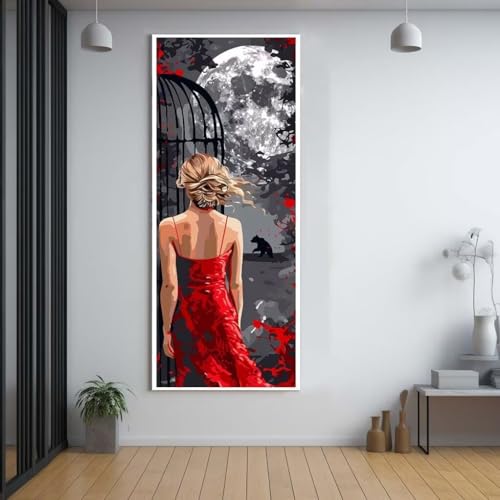 Diamond Painting Mond schöne Frau diamond painting erwachsene groß xxl 100x300cm，5D diamond painting set mit Zubehör Full Square Set，DIY Cross Stickerei Deko Wohnzimmer Schlafzimmer Eingang Wand F77 von FCNUEBVGL