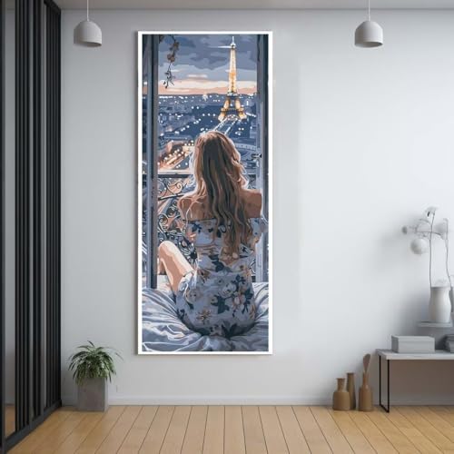 Diamond Painting Paris schöne Frau diamond painting erwachsene groß xxl 40x100cm，5D diamond painting set mit Zubehör Full Round Set，DIY Cross Stickerei Deko Wohnzimmer Schlafzimmer Eingang Wand A78 von FCNUEBVGL