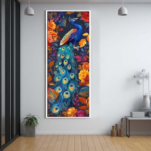 Diamond Painting Pfau Blume 100x300cm，5D Daiments Painting Erwachsene mit Diamond Painting Zubehör，Groß Diamont Painting bilder Set Full Square Drill Geschenk für mädchen Home Wall Décor G79 von FCNUEBVGL