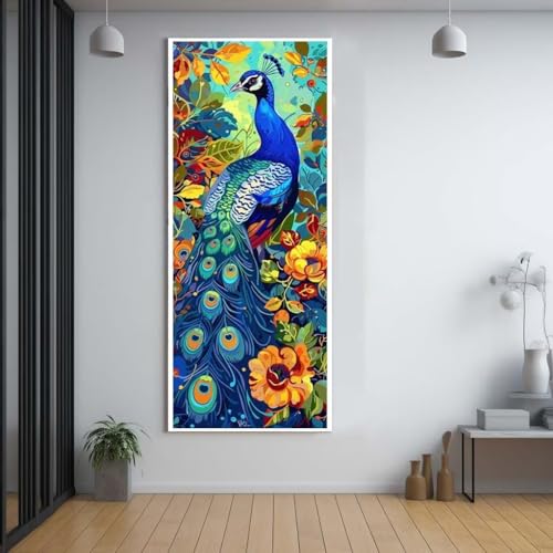 Diamond Painting Pfau Blume diamond painting erwachsene groß xxl 60x150cm，5D diamond painting set mit Zubehör Full Square Set，DIY Cross Stickerei Deko Wohnzimmer Schlafzimmer Büro Eingang Wand G78 von FCNUEBVGL