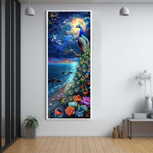 Diamond Painting Pfau Strand 100x200cm，5D Daiments Painting Erwachsene mit Diamond Painting Zubehör，Groß Diamont Painting bilder Set Full Square Drill Geschenk für mädchen Home Wall Décor G52 von FCNUEBVGL