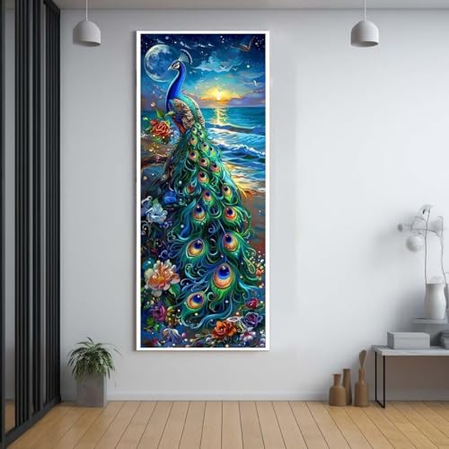 Diamond Painting Pfau Strand 100x300cm，5D Daiments Painting Erwachsene mit Diamond Painting Zubehör，Groß Diamont Painting bilder Set Full Square Drill Geschenk für mädchen Home Wall Décor G53 von FCNUEBVGL