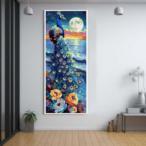 Diamond Painting Pfau Strand 50x120cm，5D Daiments Painting Erwachsene mit Diamond Painting Zubehör，Groß Diamont Painting bilder Set Full Square Drill Geschenk für mädchen Home Wall Décor G54 von FCNUEBVGL