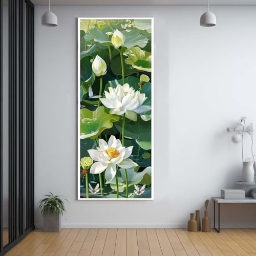 Diamond Painting Pflanzen Lotusblumen 30x80cm，5D Daiments Painting Erwachsene mit Diamond Painting Zubehör，Groß Diamont Painting bilder Set Full Round Drill Geschenk für mädchen Home Wall Décor C24 von FCNUEBVGL