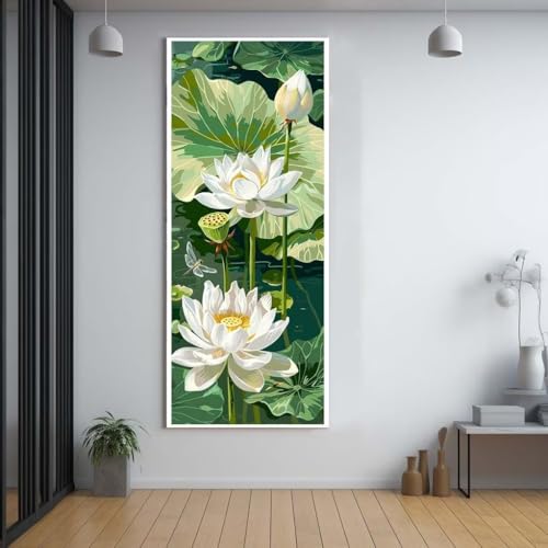 Diamond Painting Pflanzen Lotusblumen diamond painting erwachsene groß xxl 50x120cm，5D diamond painting set mit Zubehör Full Round Set，DIY Cross Stickerei Deko Wohnzimmer Schlafzimmer Eingang C23 von FCNUEBVGL