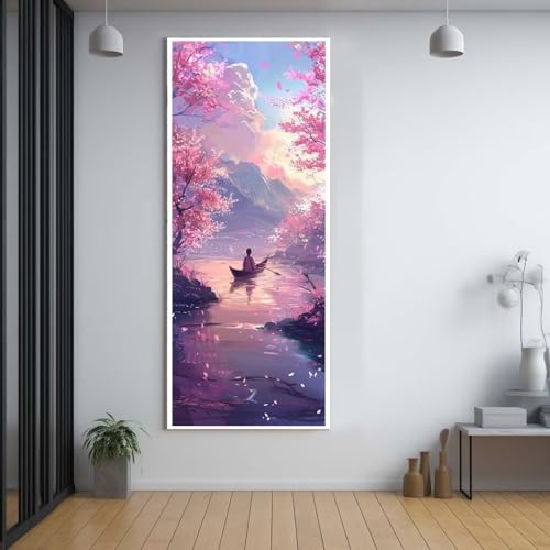 Diamond Painting Rosa Bäume Landschaft 100x200cm，5D Daiments Painting Erwachsene mit Diamond Painting Zubehör，Groß Diamont Painting bilder Set Full Square Drill Geschenk für mädchen Home Wall Décor F7 von FCNUEBVGL