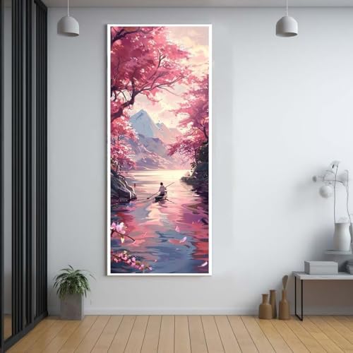 Diamond Painting Rosa Bäume Landschaft 100x300cm，5D Daiments Painting Erwachsene mit Diamond Painting Zubehör，Groß Diamont Painting bilder Set Full Square Drill Geschenk für mädchen Home Wall Décor F8 von FCNUEBVGL