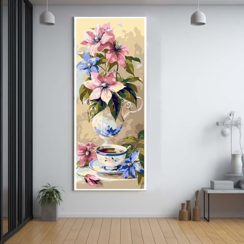 Diamond Painting Rosa Blumen diamond painting erwachsene groß xxl 40x100cm，5D diamond painting set mit Zubehör Full Round Set，DIY Cross Stickerei Deko Wohnzimmer Schlafzimmer Büro Eingang Wand A58 von FCNUEBVGL