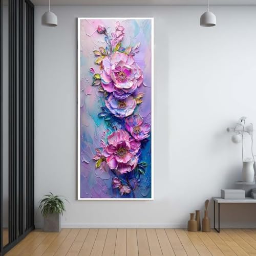 Diamond Painting Rosa Blumen diamond painting erwachsene groß xxl 90x250cm，5D diamond painting set mit Zubehör Full Round Set，DIY Cross Stickerei Deko Wohnzimmer Schlafzimmer Büro Eingang Wand B31 von FCNUEBVGL