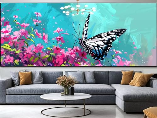 Diamond Painting Rosa Diamond Painting Erwachsene Groß xxl 250x90cm，Blumen Diamond Painting Kinder Mit Full Square Zubehör Set，DIY Cross Stickerei Deko Wohnzimmer Schlafzimmer BüRo Eingang Wand B96 von FCNUEBVGL