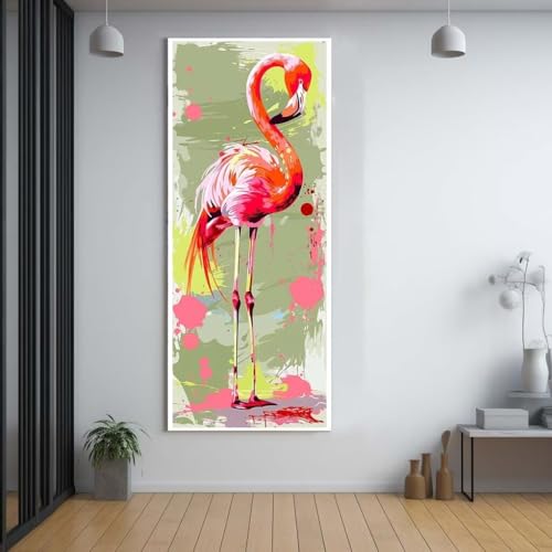 Diamond Painting Rosa Flamingo 60x150cm，5D Daiments Painting Erwachsene mit Diamond Painting Zubehör，Groß Diamont Painting bilder Set Full Round Drill Geschenk für mädchen Home Wall Décor A83 von FCNUEBVGL