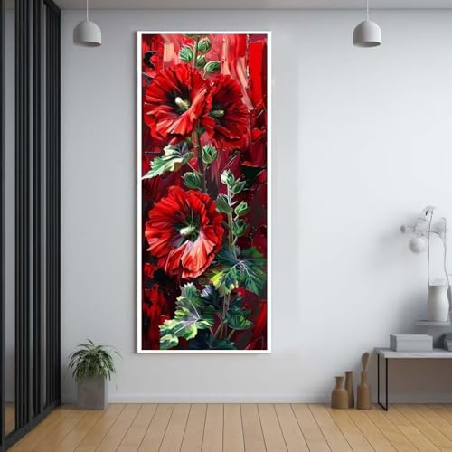 Diamond Painting Rote Blumen Mohnblumen 30x80cm，5D Daiments Painting Erwachsene mit Diamond Painting Zubehör，Groß Diamont Painting bilder Set Full Square Drill Geschenk für mädchen Home Wall Décor F73 von FCNUEBVGL