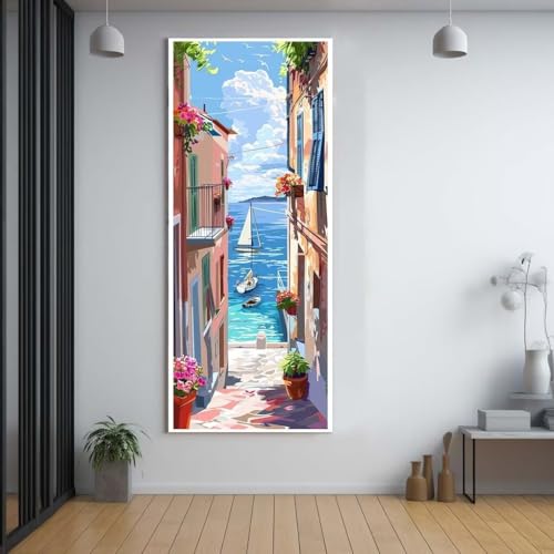 Diamond Painting Schiff kleine Stadt 50x120cm，5D Daiments Painting Erwachsene mit Diamond Painting Zubehör，Groß Diamont Painting bilder Set Full Round Drill Geschenk für mädchen Home Wall Décor A16 von FCNUEBVGL