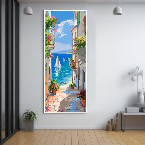 Diamond Painting Schiff kleine Stadt diamond painting erwachsene groß xxl 50x120cm，5D diamond painting set mit Zubehör Full Round Set，DIY Cross Stickerei Deko Wohnzimmer Schlafzimmer Eingang Wand A17 von FCNUEBVGL