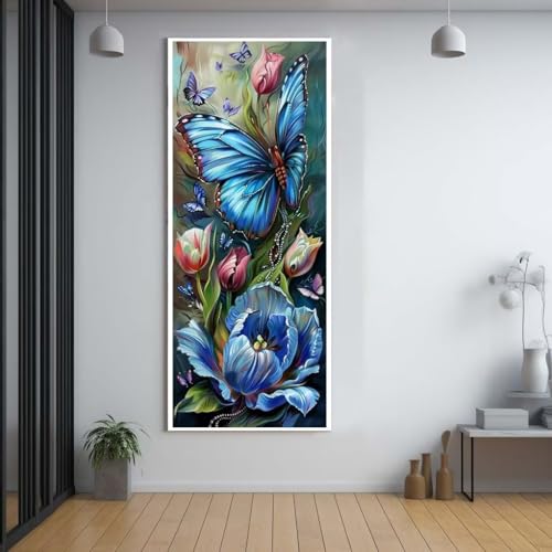 Diamond Painting Schmetterling blau 60x150cm，5D Daiments Painting Erwachsene mit Diamond Painting Zubehör，Groß Diamont Painting bilder Set Full Round Drill Geschenk für mädchen Home Wall Décor A35 von FCNUEBVGL