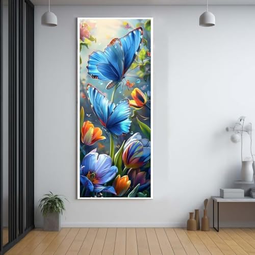 Diamond Painting Schmetterling blume 100x300cm，5D Daiments Painting Erwachsene mit Diamond Painting Zubehör，Groß Diamont Painting bilder Set Full Round Drill Geschenk für mädchen Home Wall Décor A1 von FCNUEBVGL