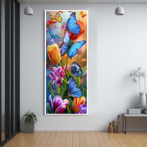 Diamond Painting Schmetterling blume diamond painting erwachsene groß xxl 30x80cm，5D diamond painting set mit Zubehör Full Square Set，DIY Cross Stickerei Deko Wohnzimmer Schlafzimmer Eingang Wand G73 von FCNUEBVGL