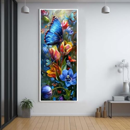 Diamond Painting Schmetterling blume diamond painting erwachsene groß xxl 90x250cm，5D diamond painting set mit Zubehör Full Round Set，DIY Cross Stickerei Deko Wohnzimmer Schlafzimmer Eingang Wand A46 von FCNUEBVGL