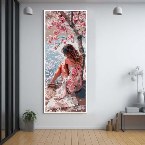 Diamond Painting Schönheit Pink Tree 60x150cm，5D Daiments Painting Erwachsene mit Diamond Painting Zubehör，Groß Diamont Painting bilder Set Full Round Drill Geschenk für mädchen Home Wall Décor C57 von FCNUEBVGL