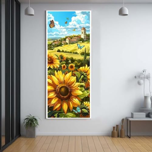 Diamond Painting Sonnenblumen Blumen 100x300cm，5D Daiments Painting Erwachsene mit Diamond Painting Zubehör，Groß Diamont Painting bilder Set Full Square Drill Geschenk für mädchen Home Wall Décor G75 von FCNUEBVGL