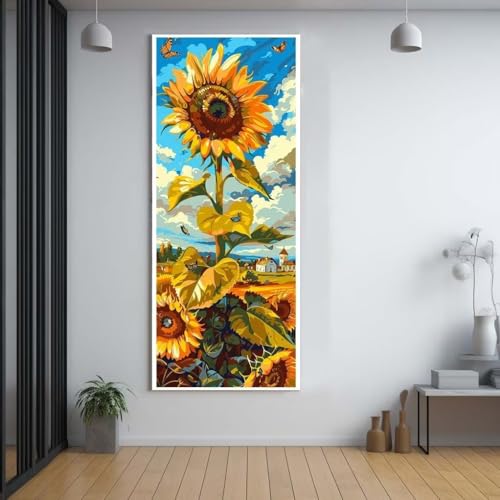 Diamond Painting Sonnenblumen Blumen 90x180cm，5D Daiments Painting Erwachsene mit Diamond Painting Zubehör，Groß Diamont Painting bilder Set Full Square Drill Geschenk für mädchen Home Wall Décor G72 von FCNUEBVGL