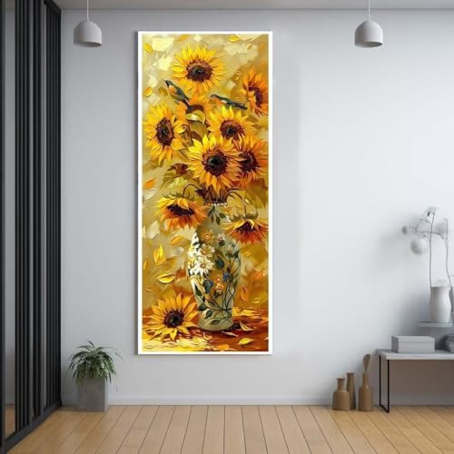 Diamond Painting Sonnenblumen Blumen diamond painting erwachsene groß xxl 70x140cm，5D diamond painting set mit Zubehör Full Round Set，DIY Cross Stickerei Deko Wohnzimmer Schlafzimmer Eingang Wand A93 von FCNUEBVGL