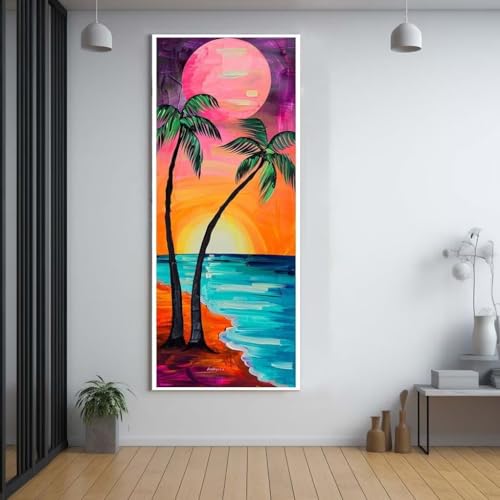 Diamond Painting Sonnenuntergang Kokospalmen 60x150cm，5D Daiments Painting Erwachsene mit Diamond Painting Zubehör，Groß Diamont Painting bilder Set Full Round Drill Geschenk für mädchen Décor D60 von FCNUEBVGL