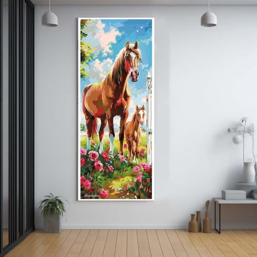 Diamond Painting Tiere Pferde 60x150cm，5D Daiments Painting Erwachsene mit Diamond Painting Zubehör，Groß Diamont Painting bilder Set Full Square Drill Geschenk für mädchen Home Wall Décor G29 von FCNUEBVGL