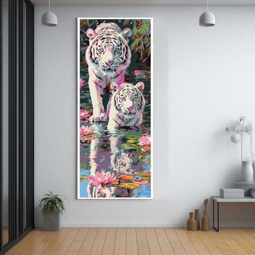 Diamond Painting Tiger Lotusblume 100x300cm，5D Daiments Painting Erwachsene mit Diamond Painting Zubehör，Groß Diamont Painting bilder Set Full Square Drill Geschenk für mädchen Home Wall Décor G39 von FCNUEBVGL