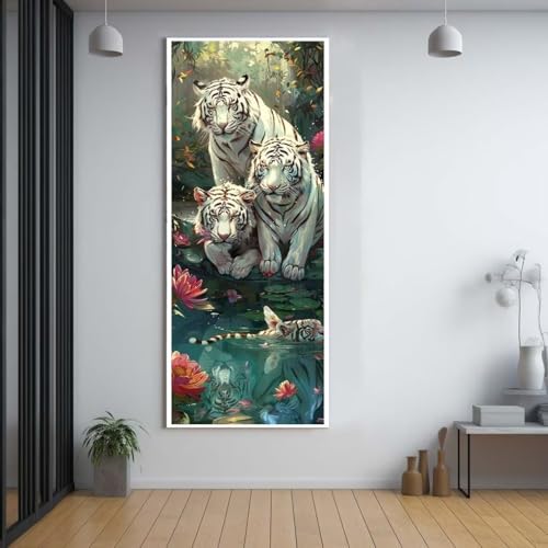 Diamond Painting Tiger Tiere 40x100cm，5D Daiments Painting Erwachsene mit Diamond Painting Zubehör，Groß Diamont Painting bilder Set Full Square Drill Geschenk für mädchen Home Wall Décor G93 von FCNUEBVGL