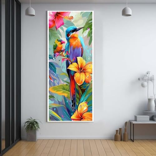 Diamond Painting Vögel Blumen 30x80cm，5D Daiments Painting Erwachsene mit Diamond Painting Zubehör，Groß Diamont Painting bilder Set Full Square Drill Geschenk für mädchen Home Wall Décor J61 von FCNUEBVGL