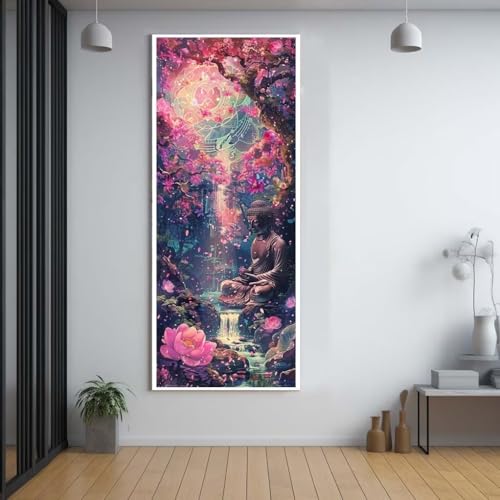 Diamond Painting Wasserfall Buddha diamond painting erwachsene groß xxl 60x150cm，5D diamond painting set mit Zubehör Full Round Set，DIY Cross Stickerei Deko Wohnzimmer Schlafzimmer Eingang Wand B51 von FCNUEBVGL